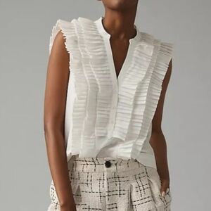 Maeve BY Anthropologie White  Ruffled Blouse Sleeveless XL